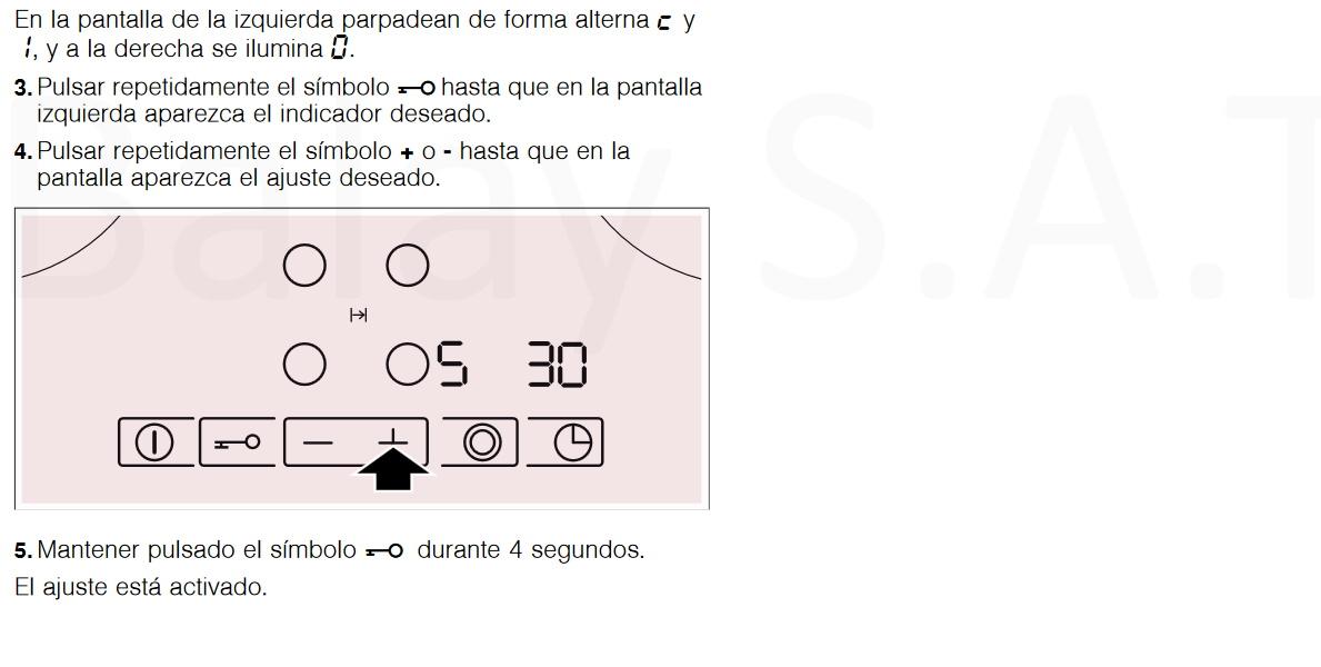 Ajustes básicos en las funciones placa vitrocerámica de cocción Balay confirmar y salir de los ajustes